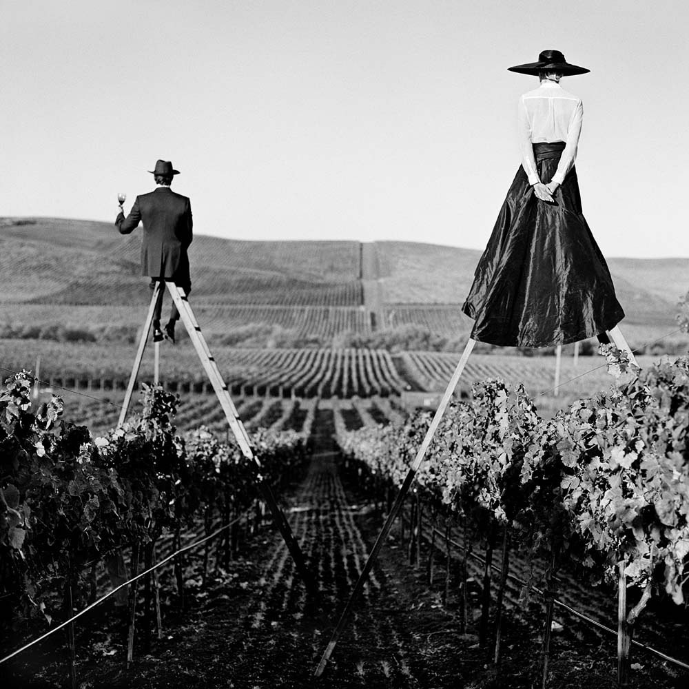 Couple from behind on Ladders  in Vineyard, Napa Valley, California, 1998© Rodney Smith
