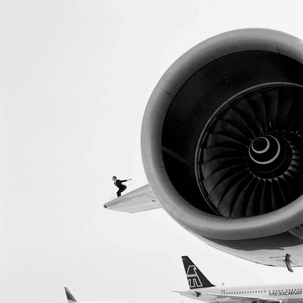 Reed Perched on Airplane Wing, JFK Airport, New York, 2007 © Rodney Smith